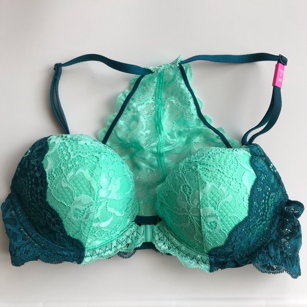 PINK Date Racerback Bright Neon Lace Seafoam Teal